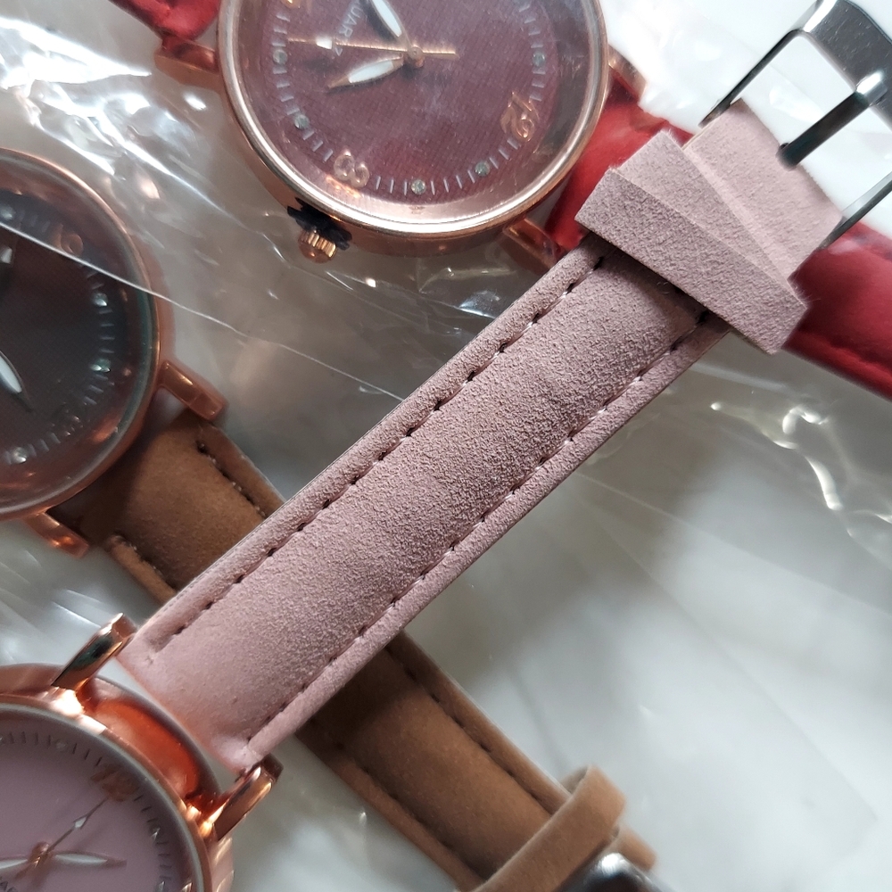 Trio of Ladies Faux Suede Rhinestone Quartz Watches - Picture 6 of 9